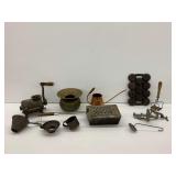 Vintage Kitchenalia: Brass Pot, Copper Waterer, Meat Grinder, and More