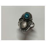 1960s Navajo Sterling Silver, Turquoise and Mother of Pearl Ring, Size 6… Signed Stanley Bain