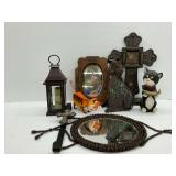 Decorative Items Including Mirrors, Crosses, Lantern and Figurines