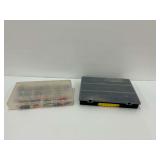 Two Tackle Boxes with Fishing Lures, Hooks, and Weights