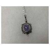 Sterling Silver, 8x10 mm Lavender Jade 1.25 in. Turtle Pendant on 16 in. Sterling Necklace