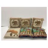 Six Elephant Themed Throw Pillows
