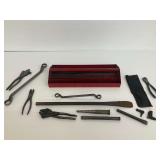 Tools Including Wrenches, Pliers and Chisels with Metal Box