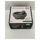 New in box 8 in. Granite Mortar & Pestle Molcajete Styled