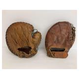 Two Leather Baseball Catchers Mitts