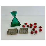 West Germany Glass Decanter, Knife Rests, and Fruit