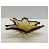 Mid Century Amber and Brown Freeform Art Glass Bowl