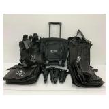 Black Bags with a Roller Bag and Ice Scrapers