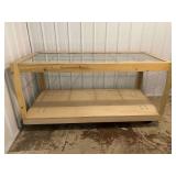 Custom Rolling Wooden Glass Top Table w/ Mesh Covering  ... 40 x 79 x 38 Inches