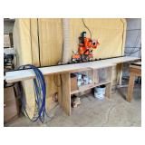 Blum Minipress US Hinge Boring and Insertion Machine Mounted on Wooden Workbench  ... 120 x 31 x 66 Inches