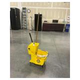 Rolling Yellow Mop Bucket, Mop & Cleaner Bottles
