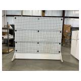 Double-Sided Mobile White Wooden Gridwall Display Stand ... 87 x 100 x 32 Inches