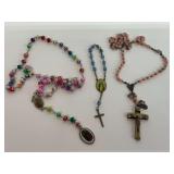 Three Rosaries with Floral and Solid Beads