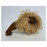 Wooden Indo Lion Figurine with Raffia Mane