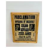 Framed Jesse James Reward Poster