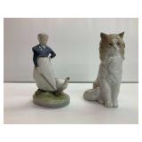 Royal Copenhagen Girl with Goose and Nao by Lladro Cat Porcelain Figurines