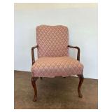 Wooden Armchair with Pink Patterned Upholstery