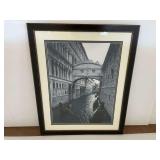 Framed Black and White Venice Canal Print