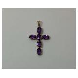 10K Yellow Gold and Multi Amethyst Cross Pendant, 1.125 in. Long