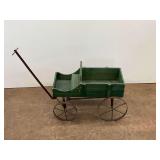 Green Wooden Wagon with Metal Wheels