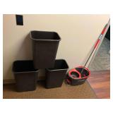 Plastic Trash Bins & Mop Bucket w/ Mop
