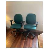 (2) Green Rolling Office Chairs