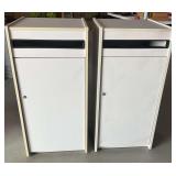 Pair of White Commercial Waste Receptacles with Locking Cabinets ... 40 x 19 x 19 Inches