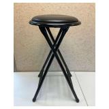 Black Folding Metal Frame Stool with Padded Round Seat...Misssing Hardware