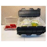 Assorted Medical Supplies and First Aid Kits in Plastic Storage Bins