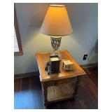 Wooden Side Table w/ Lamp, Candle & Coasters ... 22 x 22 x 26 Inches - Table