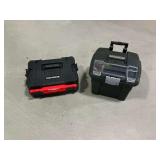 Craftsman Two-Drawer Storage Unit & Black rolling storage bin