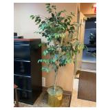 Large Artificial Ficus Tree in Gold-Tone Planter...80 inches tall