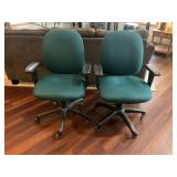 (2) Green Rolling Office Chairs