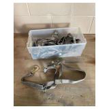 Assorted Ratchet Tie-Down Straps in Plastic Storage Bin