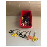 Assorted Medical Bandage Shears with Plastic Handles in Red Bin