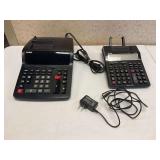 Lot of Two Casio Printing Calculators Model FR-2650TII and HR-170RC with Power Adapter