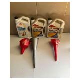 Shell Rotella T4 Heavy Duty Diesel Engine Oil 15W-40 and FloTool Funnels Lot