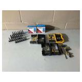 Assorted DeWalt Screwdriver Bit Sets, Hex Socket Bits, and Arrow T50 Staples