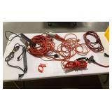 Assorted Electrical Extension Cords, Power Strips, and Work Light