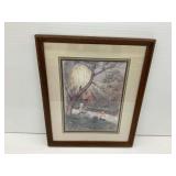 Framed R. Adair Print of Children Fishing