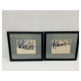 (2) Framed Winter Landscape Prints Signed Henderson