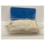 Hand Embroidered Progress Creation Pieces and Other Vintage Textiles in Storage Box