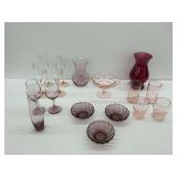Pink and Purple Glass Tableware and Vases