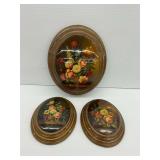 (3) Oval Wooden Floral Wall Plaques