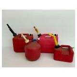 (4) Red Plastic Gasoline Containers with Spouts