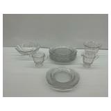 Vintage Clear Glass Tableware with Etched Floral Motifs