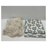 Crocheted Tablecloth and Floral Pattern Pillow Covers