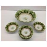 Antique MZ Austria Wheelock Vienna Porcelain Berry Bowl Set with Water Lily Motif