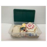 Vintage Doilies and Linens in Plastic Bin