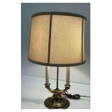 Brass Table Lamp with Two Sockets and Fabric Shade...works